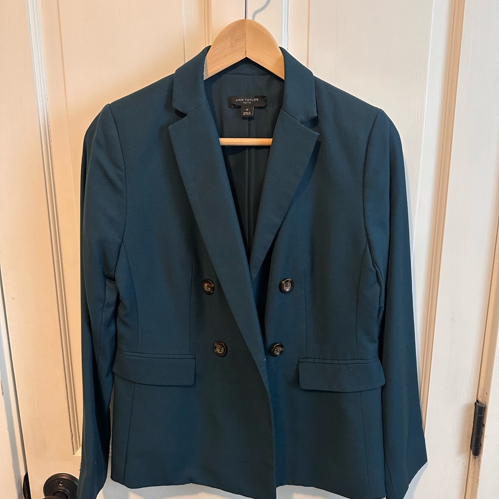 Ann Taylor Teal Double-Breasted Blazer